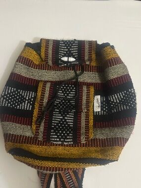 Artisan Woven Backpack in Black, Red, Mustard and Cream - Unbranded